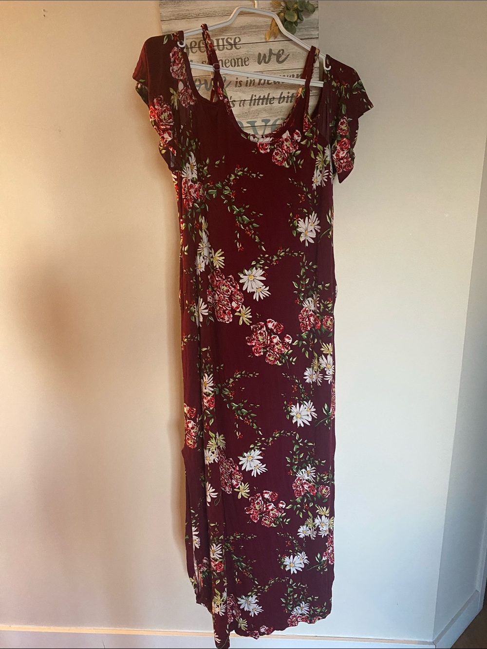 Lily Morgan Floral Cold-Shoulder Maxi Dress Burgundy Ladies Clothes